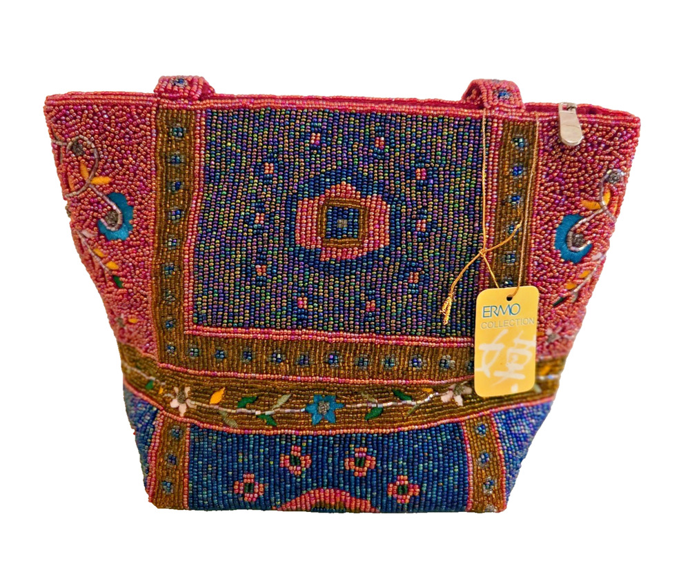 Vintage Ermo Collection Glass Seed Beads Flowered Vibrant Bag Purse Handbag NWT